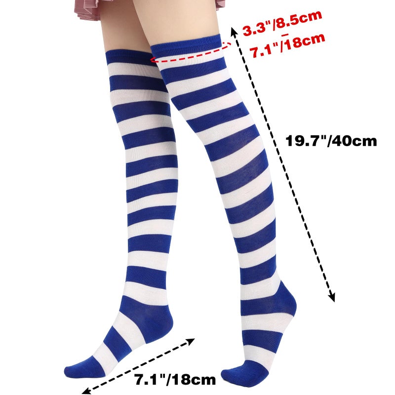 DAZCOS Striped Thigh High Socks Elastic Over The Knee Knit Stockings for Daily or Anime Cosplay (Blue + White) - Image 3